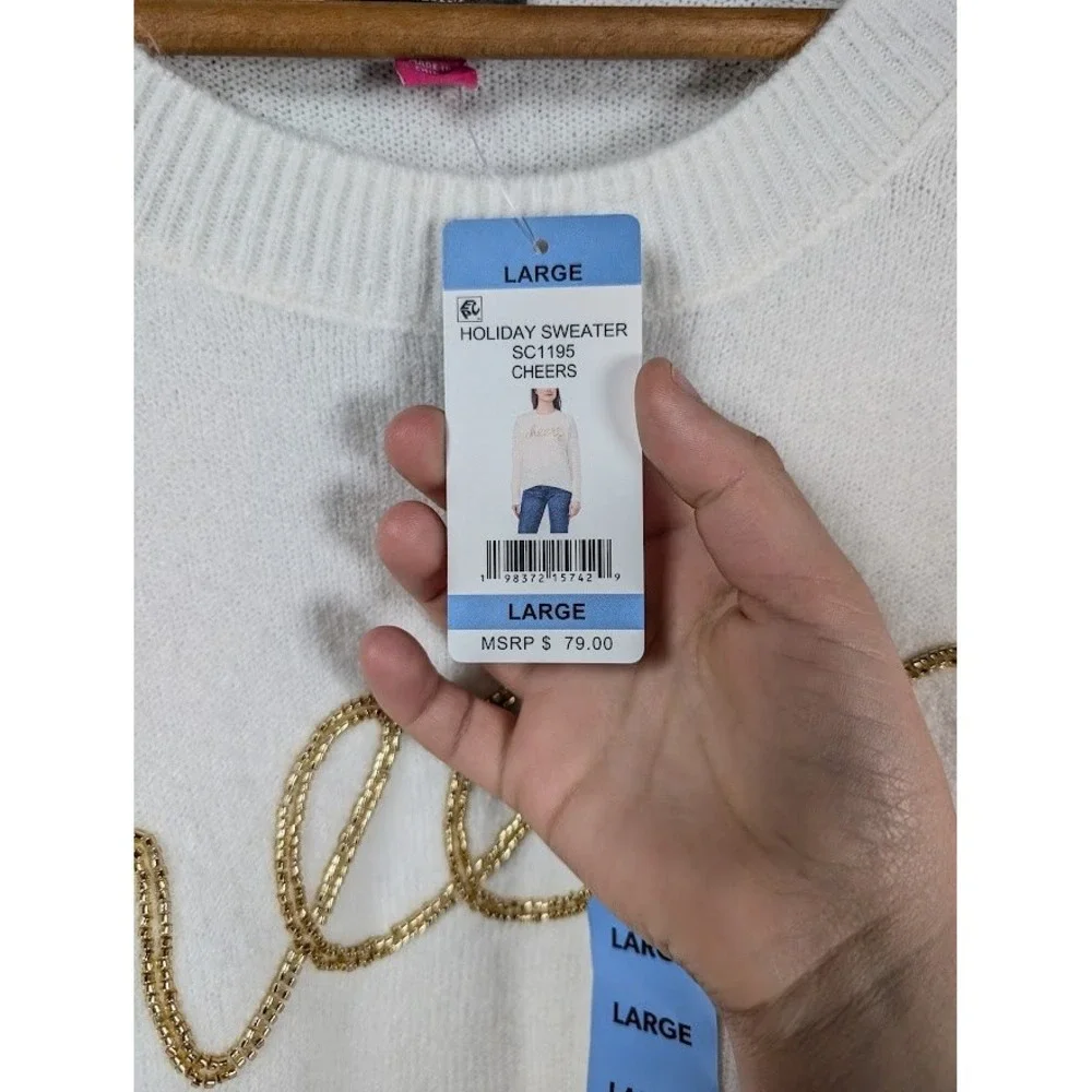 Vince Camuto Sweater Womens Size Large Cheers Holiday Beaded New Year's Soft NEW